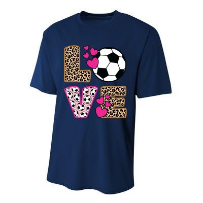 Cute Love Soccer Leopard Print Women Girl Soccer Performance Sprint T-Shirt