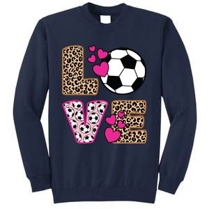 Cute Love Soccer Leopard Print Women Girl Soccer Tall Sweatshirt