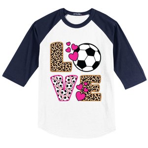 Cute Love Soccer Leopard Print Women Girl Soccer Baseball Sleeve Shirt