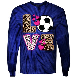 Cute Love Soccer Leopard Print Women Girl Soccer Tie-Dye Long Sleeve Shirt