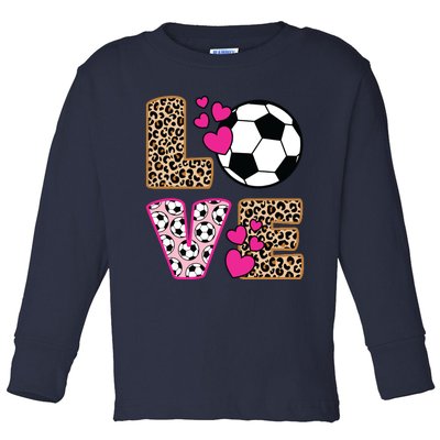 Cute Love Soccer Leopard Print Women Girl Soccer Toddler Long Sleeve Shirt