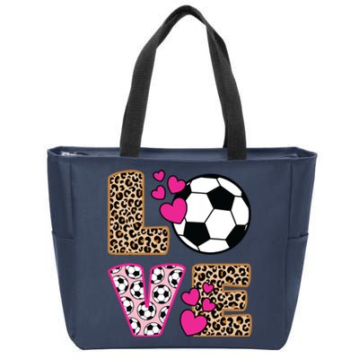 Cute Love Soccer Leopard Print Women Girl Soccer Zip Tote Bag