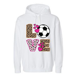 Cute Love Soccer Leopard Print Women Girl Soccer Garment-Dyed Fleece Hoodie