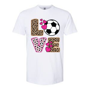 Cute Love Soccer Leopard Print Women Girl Soccer Softstyle CVC T-Shirt