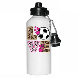 Cute Love Soccer Leopard Print Women Girl Soccer Aluminum Water Bottle