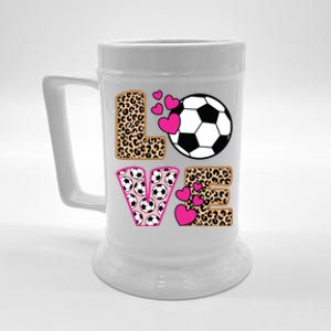 Cute Love Soccer Leopard Print Women Girl Soccer Beer Stein