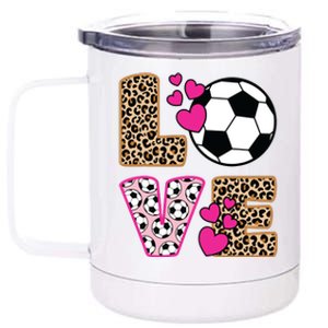 Cute Love Soccer Leopard Print Women Girl Soccer 12 oz Stainless Steel Tumbler Cup