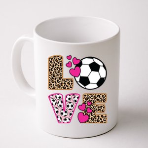 Cute Love Soccer Leopard Print Women Girl Soccer Coffee Mug