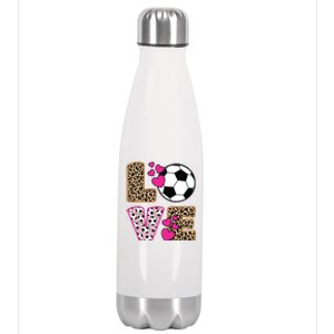 Cute Love Soccer Leopard Print Women Girl Soccer Stainless Steel Insulated Water Bottle