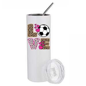 Cute Love Soccer Leopard Print Women Girl Soccer Stainless Steel Tumbler