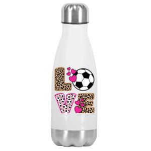 Cute Love Soccer Leopard Print Women Girl Soccer Stainless Steel Insulated Water Bottle