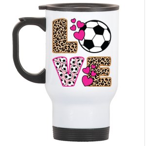 Cute Love Soccer Leopard Print Women Girl Soccer Stainless Steel Travel Mug