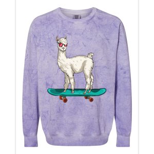 Cute Llama Skating Skater Skateboarding Alpaca Skateboard Great Gift Colorblast Crewneck Sweatshirt