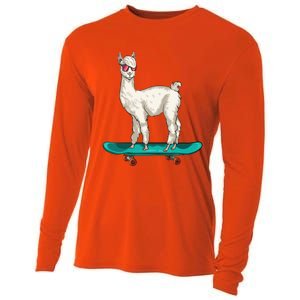 Cute Llama Skating Skater Skateboarding Alpaca Skateboard Great Gift Cooling Performance Long Sleeve Crew