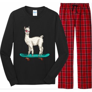 Cute Llama Skating Skater Skateboarding Alpaca Skateboard Great Gift Long Sleeve Pajama Set