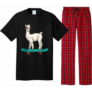 Cute Llama Skating Skater Skateboarding Alpaca Skateboard Great Gift Pajama Set