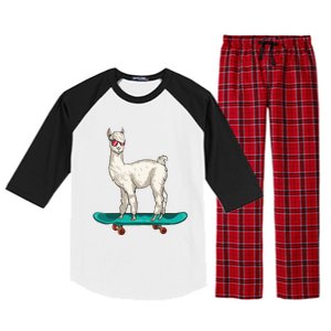 Cute Llama Skating Skater Skateboarding Alpaca Skateboard Great Gift Raglan Sleeve Pajama Set