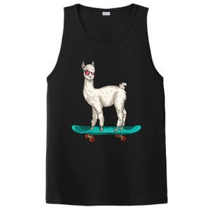 Cute Llama Skating Skater Skateboarding Alpaca Skateboard Great Gift PosiCharge Competitor Tank