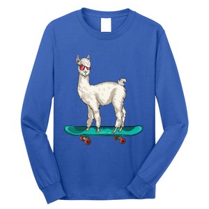 Cute Llama Skating Skater Skateboarding Alpaca Skateboard Great Gift Long Sleeve Shirt