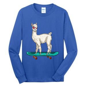 Cute Llama Skating Skater Skateboarding Alpaca Skateboard Great Gift Tall Long Sleeve T-Shirt