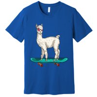 Cute Llama Skating Skater Skateboarding Alpaca Skateboard Great Gift Premium T-Shirt