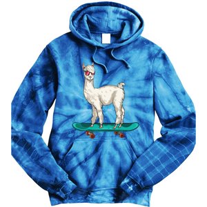 Cute Llama Skating Skater Skateboarding Alpaca Skateboard Great Gift Tie Dye Hoodie