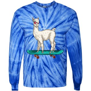 Cute Llama Skating Skater Skateboarding Alpaca Skateboard Great Gift Tie-Dye Long Sleeve Shirt