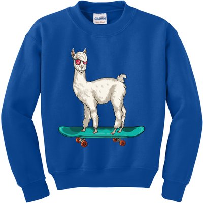 Cute Llama Skating Skater Skateboarding Alpaca Skateboard Great Gift Kids Sweatshirt