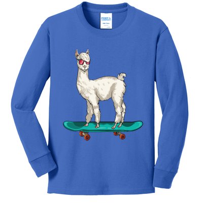 Cute Llama Skating Skater Skateboarding Alpaca Skateboard Great Gift Kids Long Sleeve Shirt