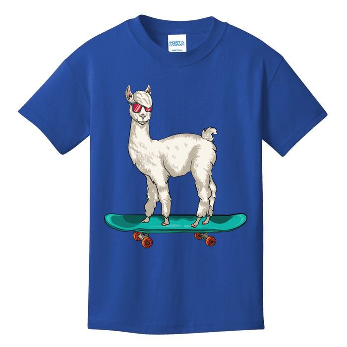 Cute Llama Skating Skater Skateboarding Alpaca Skateboard Great Gift Kids T-Shirt