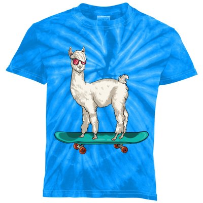 Cute Llama Skating Skater Skateboarding Alpaca Skateboard Great Gift Kids Tie-Dye T-Shirt