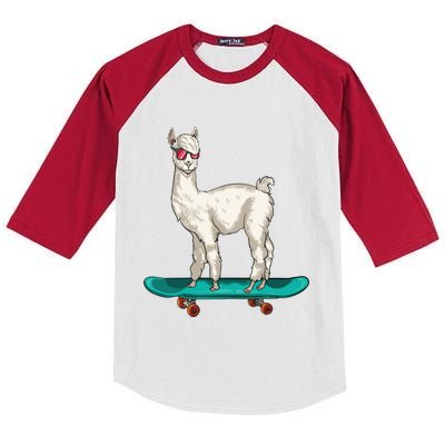 Cute Llama Skating Skater Skateboarding Alpaca Skateboard Great Gift Kids Colorblock Raglan Jersey