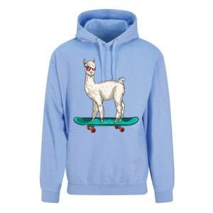 Cute Llama Skating Skater Skateboarding Alpaca Skateboard Great Gift Unisex Surf Hoodie