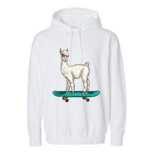 Cute Llama Skating Skater Skateboarding Alpaca Skateboard Great Gift Garment-Dyed Fleece Hoodie