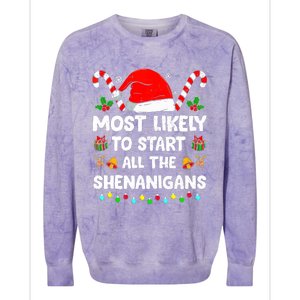 Christmas Likely Start All The Shenanigans Funny Family Xmas Colorblast Crewneck Sweatshirt