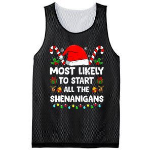 Christmas Likely Start All The Shenanigans Funny Family Xmas Mesh Reversible Basketball Jersey Tank