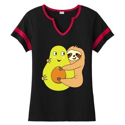 Cute Lazy Sloth Animal Avocado Lover Hugging Ladies Halftime Notch Neck Tee