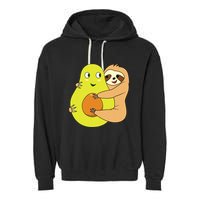 Cute Lazy Sloth Animal Avocado Lover Hugging Garment-Dyed Fleece Hoodie
