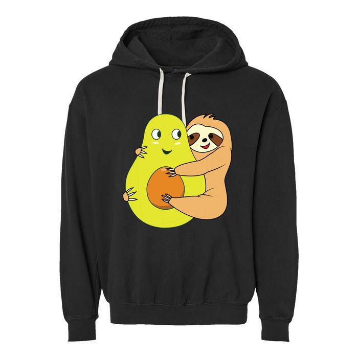 Cute Lazy Sloth Animal Avocado Lover Hugging Garment-Dyed Fleece Hoodie