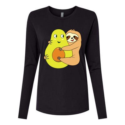 Cute Lazy Sloth Animal Avocado Lover Hugging Womens Cotton Relaxed Long Sleeve T-Shirt