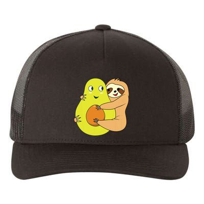 Cute Lazy Sloth Animal Avocado Lover Hugging Yupoong Adult 5-Panel Trucker Hat