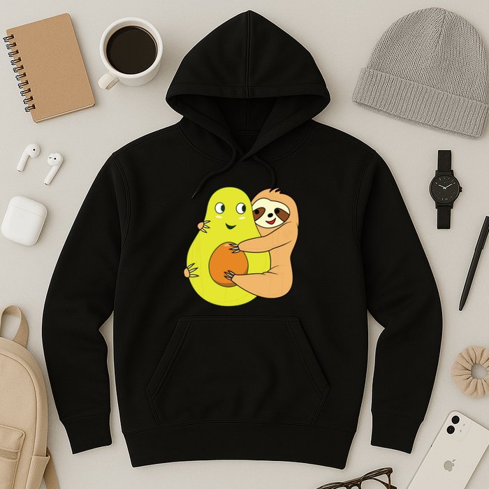 Cute Lazy Sloth Animal Avocado Lover Hugging Hoodie