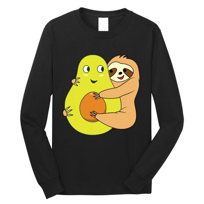 Cute Lazy Sloth Animal Avocado Lover Hugging Long Sleeve Shirt