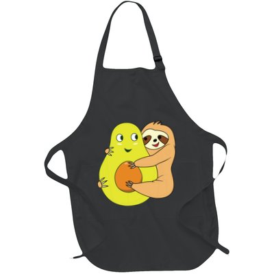 Cute Lazy Sloth Animal Avocado Lover Hugging Full-Length Apron With Pockets