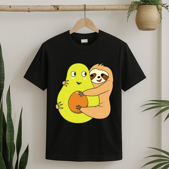 Cute Lazy Sloth Animal Avocado Lover Hugging T-Shirt