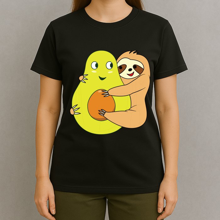 Cute Lazy Sloth Animal Avocado Lover Hugging T-Shirt