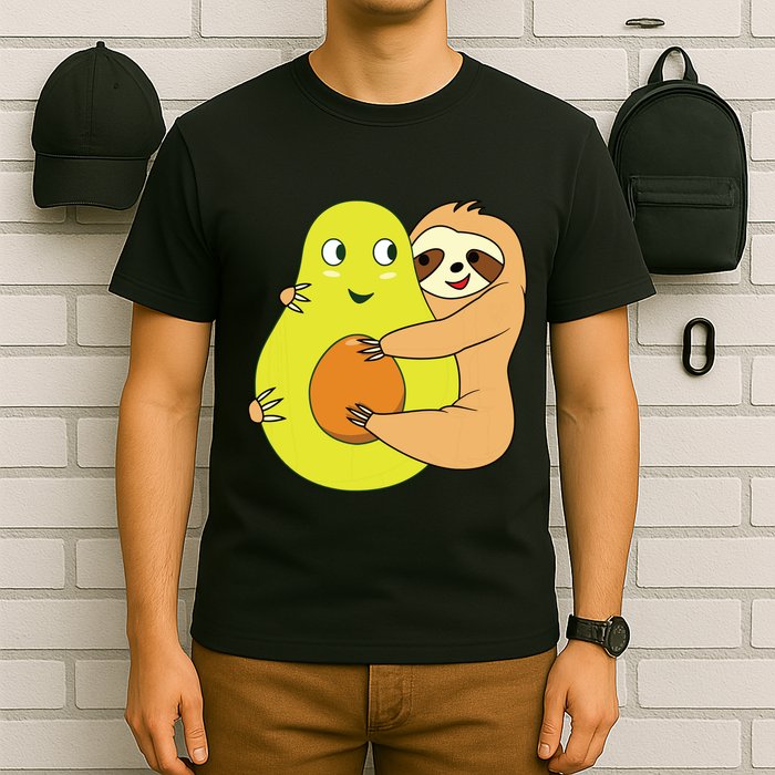 Cute Lazy Sloth Animal Avocado Lover Hugging T-Shirt