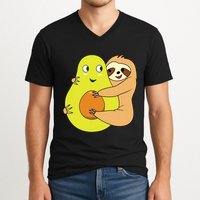 Cute Lazy Sloth Animal Avocado Lover Hugging V-Neck T-Shirt