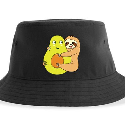 Cute Lazy Sloth Animal Avocado Lover Hugging Sustainable Bucket Hat