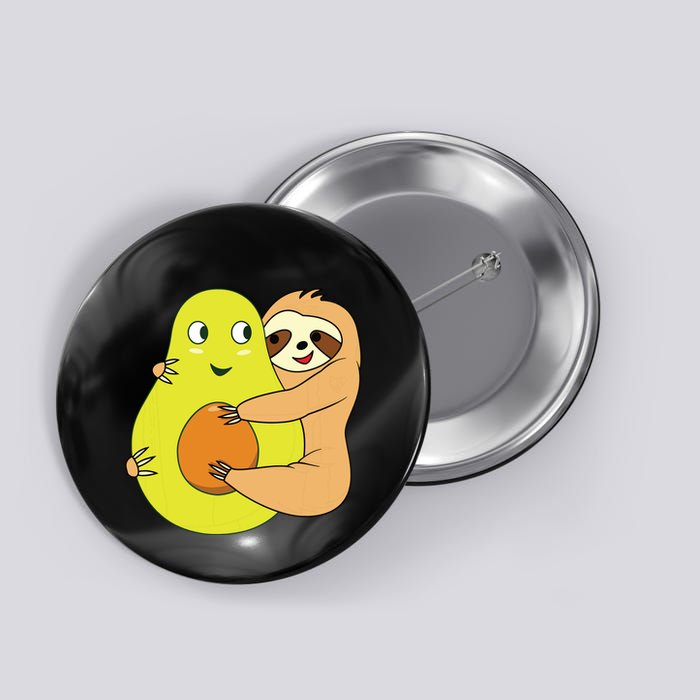 Cute Lazy Sloth Animal Avocado Lover Hugging Button